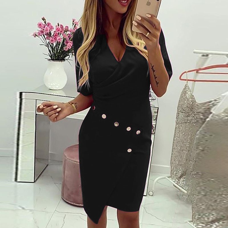 Women's Fashion Metal Button Dress