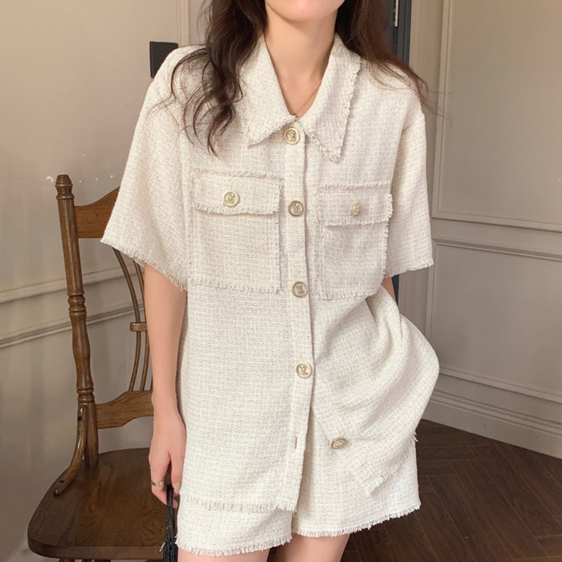 Niche Lapel Chic Button Tassel Shirt