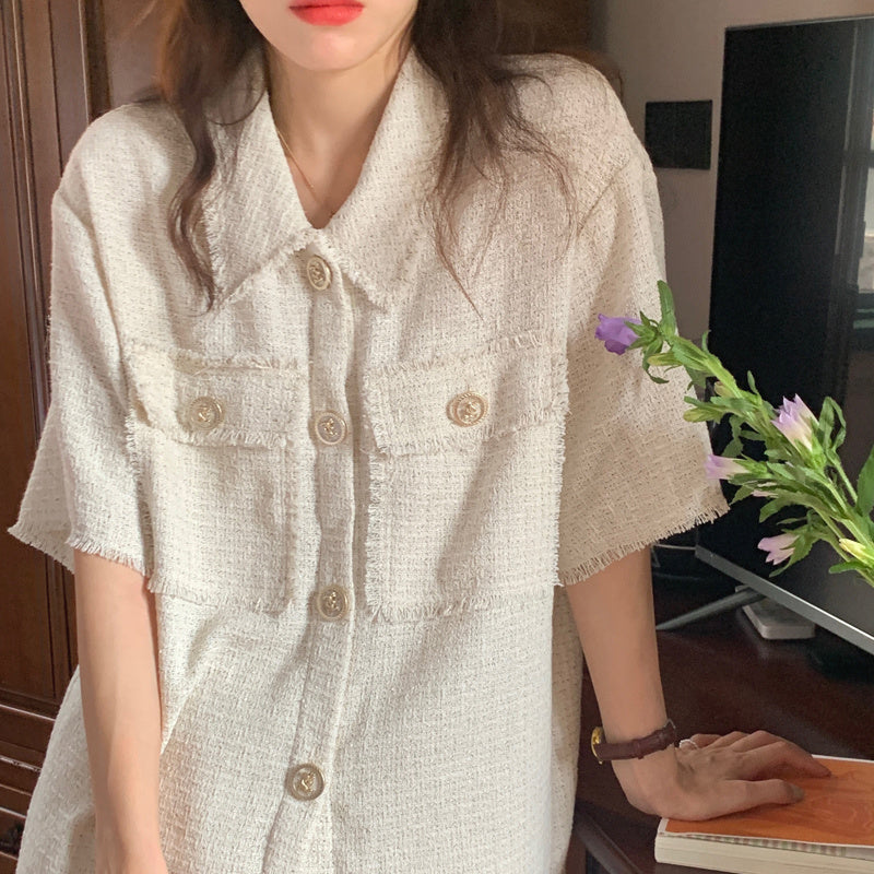 Niche Lapel Chic Button Tassel Shirt