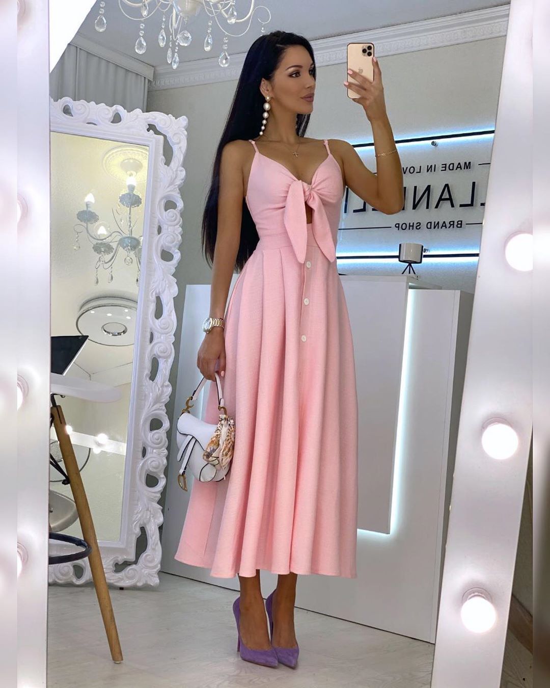 Hollow button sling sleeveless dress