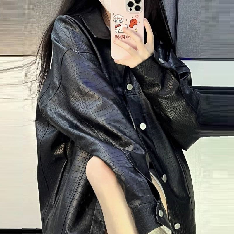 Women's Embroidered Pattern Leather Jacket