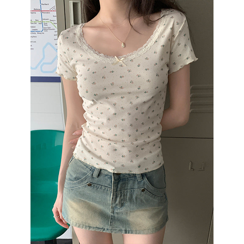 Lace Summer Bow Chic Slim Top