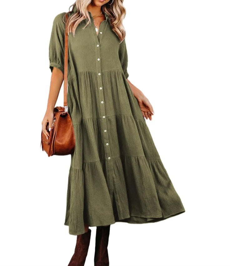 Women's Long Sleeve Button Dress Casual Dress