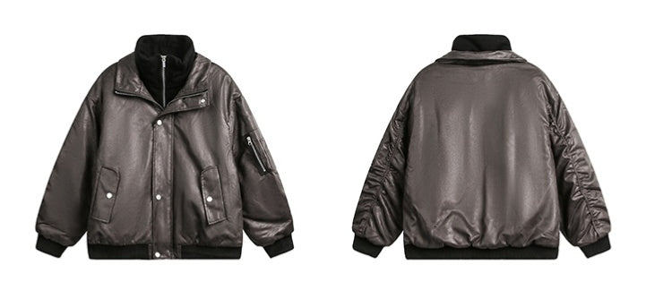 American-style Fake Two-piece Suede Bomber Jacket Cotton-padded Jacket