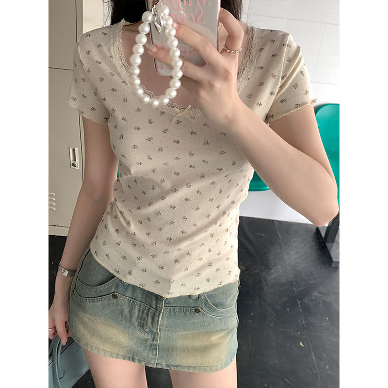 Lace Summer Bow Chic Slim Top