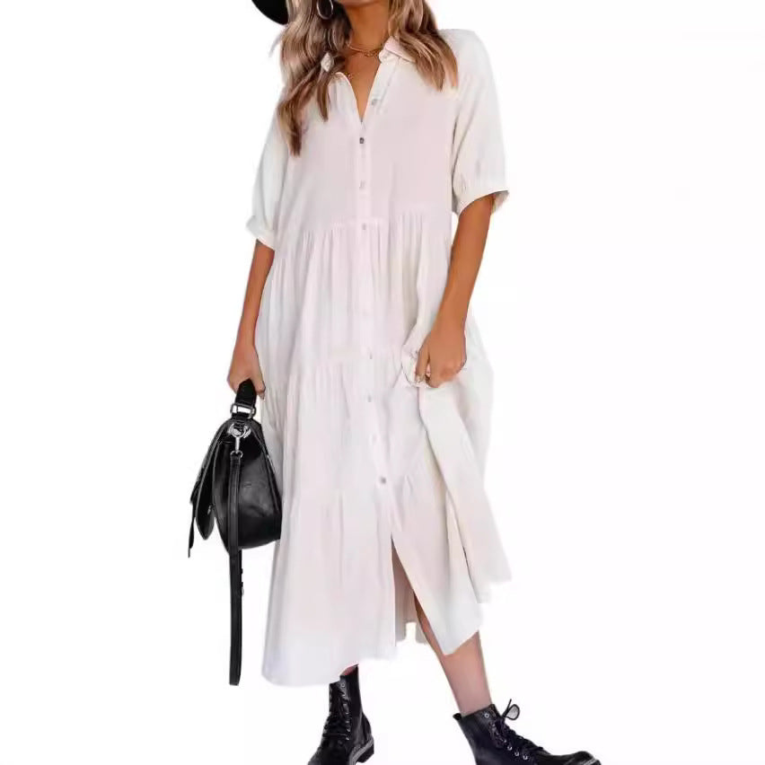 Women's Long Sleeve Button Dress Casual Dress
