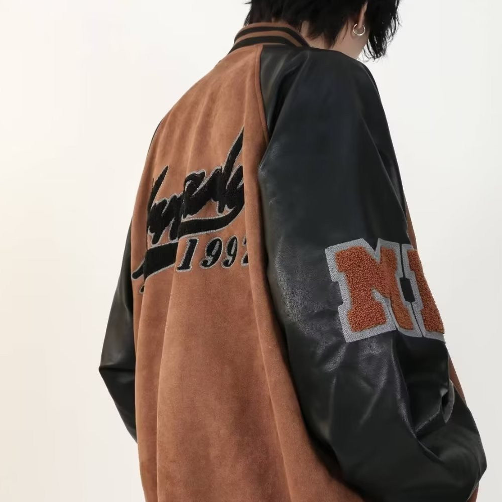 Fashionable Embroidered Suede Bomber Jacket