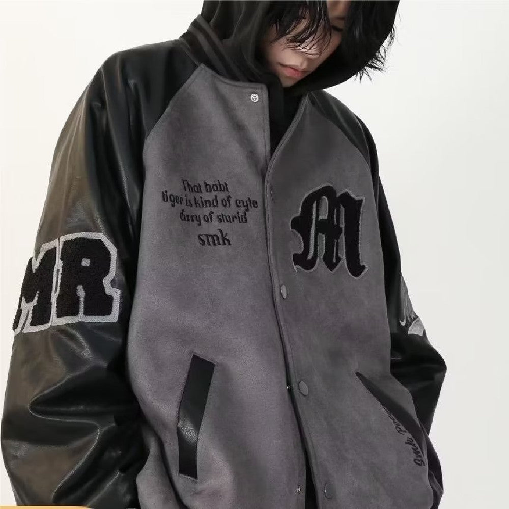 Fashionable Embroidered Suede Bomber Jacket