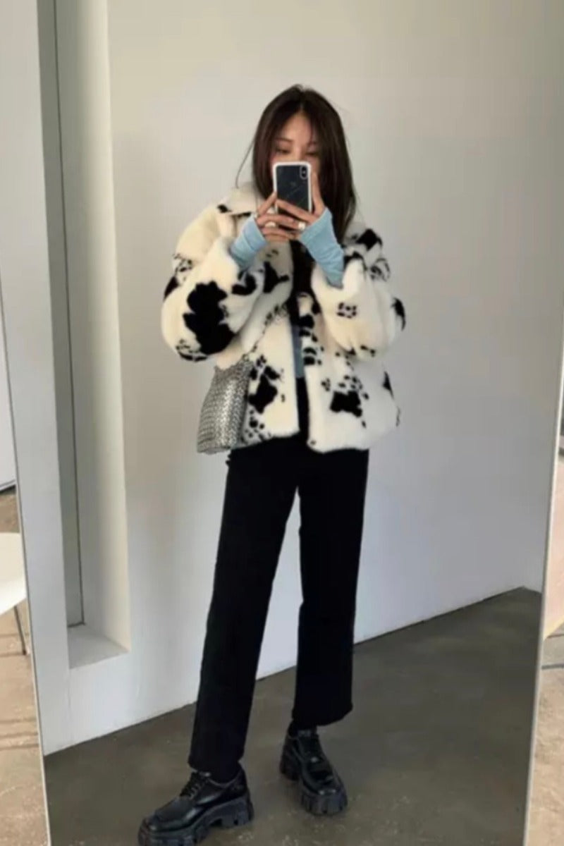 Type track cow lapel short cotton wool coat