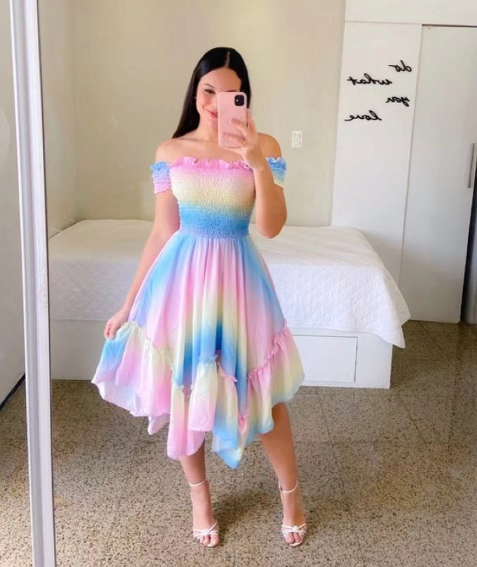 Dress Off-shoulder Irregular Off-shoulder Digital Printing