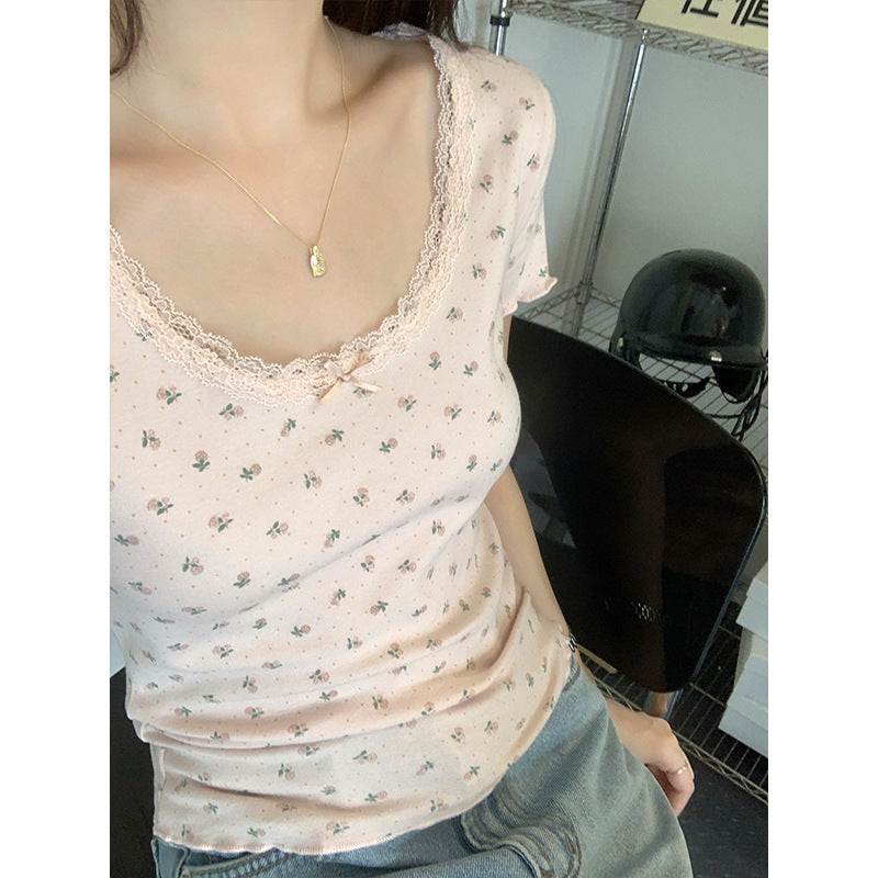 Lace Summer Bow Chic Slim Top