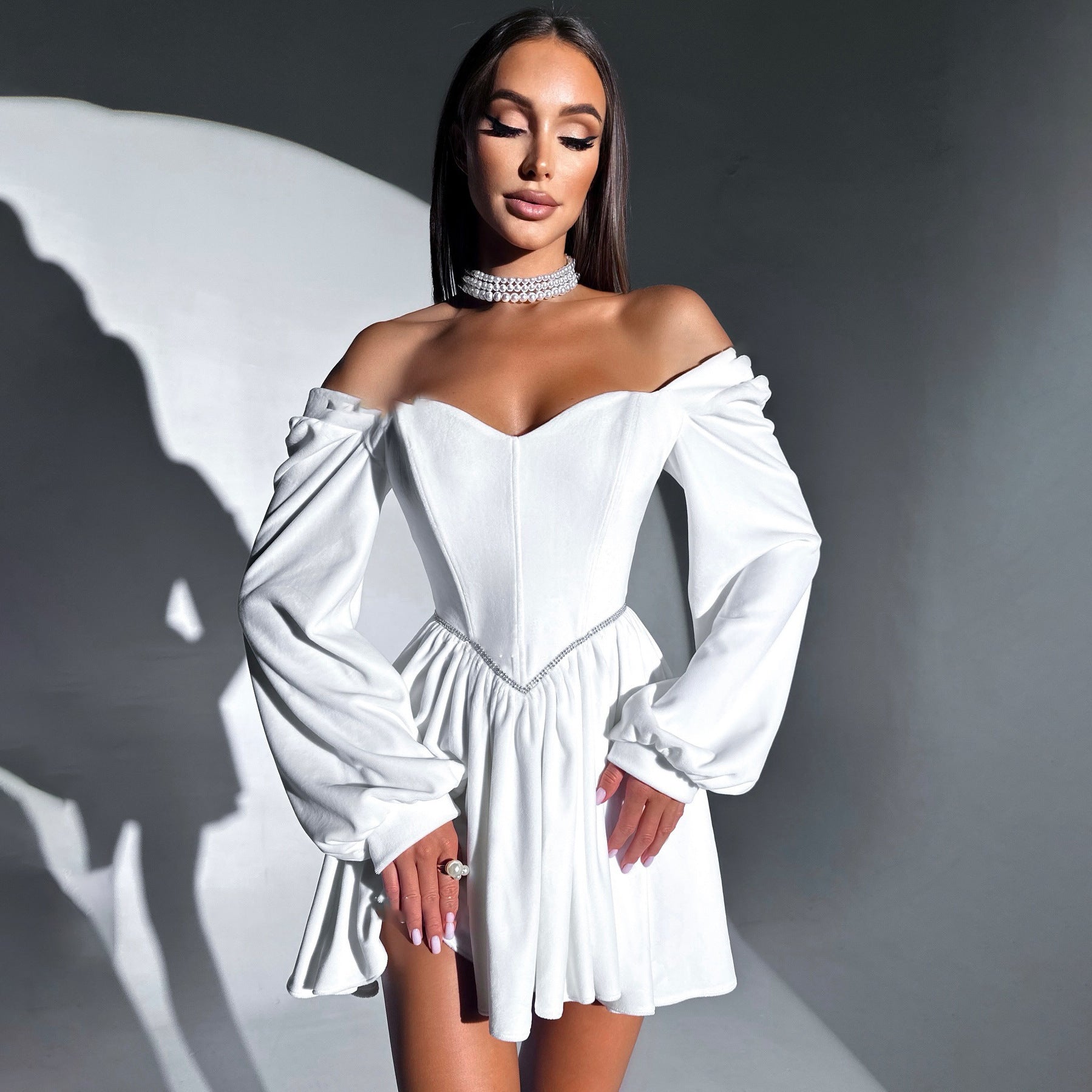 Fall Dress Women's High-end Slim Waist Sexy Party Dress Velvet Princess Dress