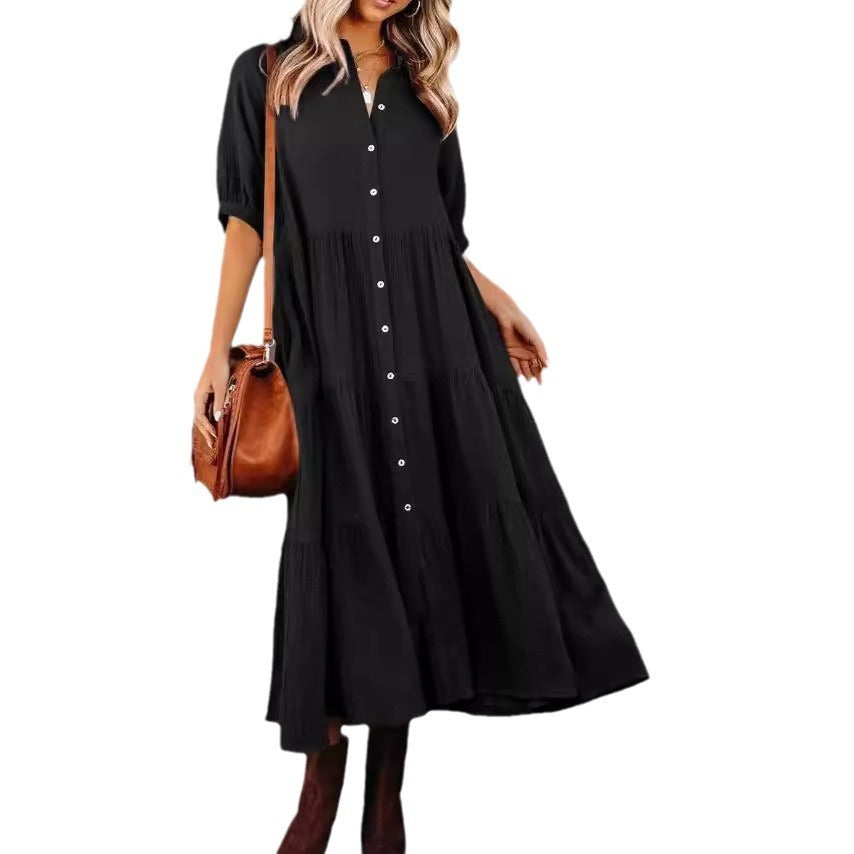 Women's Long Sleeve Button Dress Casual Dress