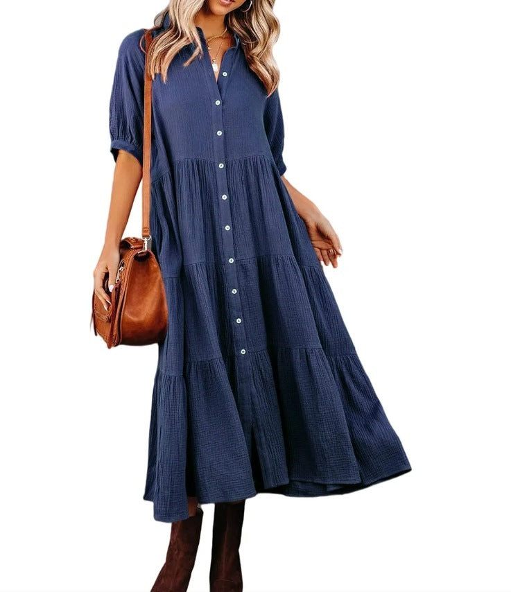 Women's Long Sleeve Button Dress Casual Dress