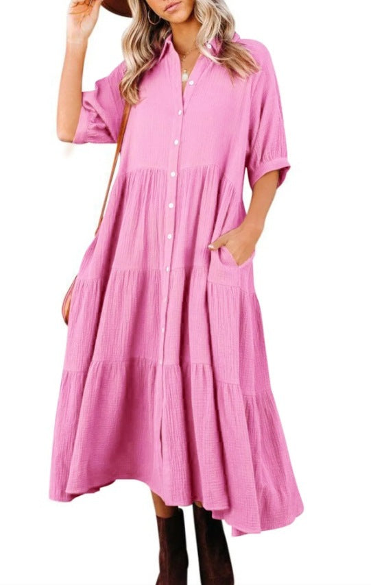 Women's Long Sleeve Button Dress Casual Dress