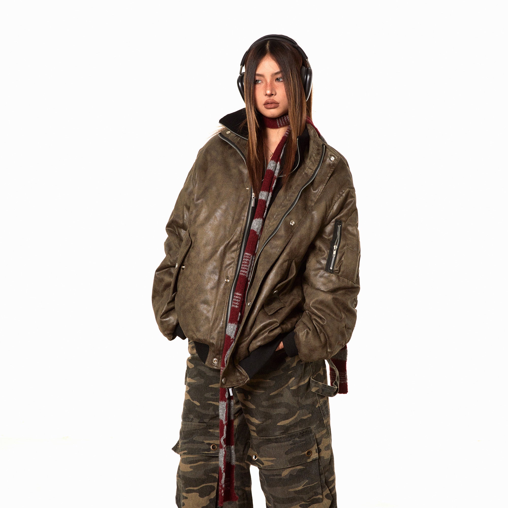 American-style Fake Two-piece Suede Bomber Jacket Cotton-padded Jacket