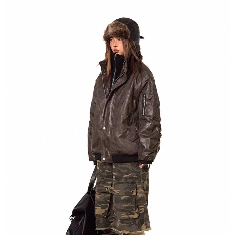 American-style Fake Two-piece Suede Bomber Jacket Cotton-padded Jacket